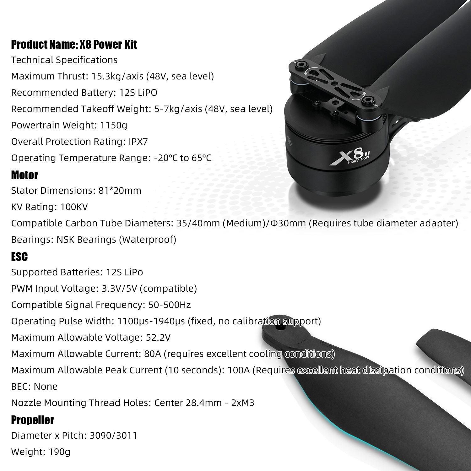 Kit Sistem Tenaga X8: Motor 10 - Drone Kit Heavy Lift ulasan dan harga